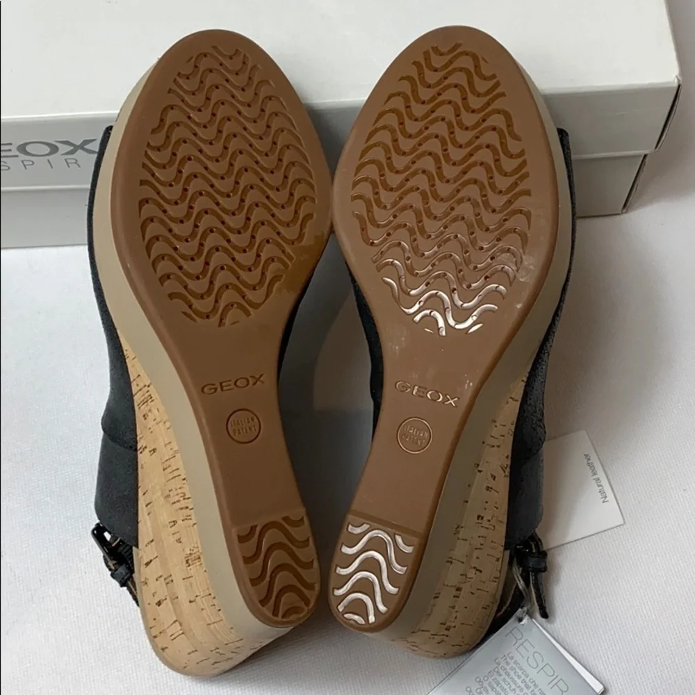 Geox Respira Janira leather and cork wedges